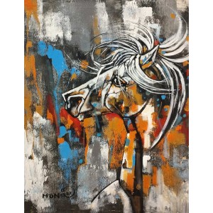Momin Khan, 18 x 24 Inch, Acrylic on Canvas, Horse Painting, AC-MK-101